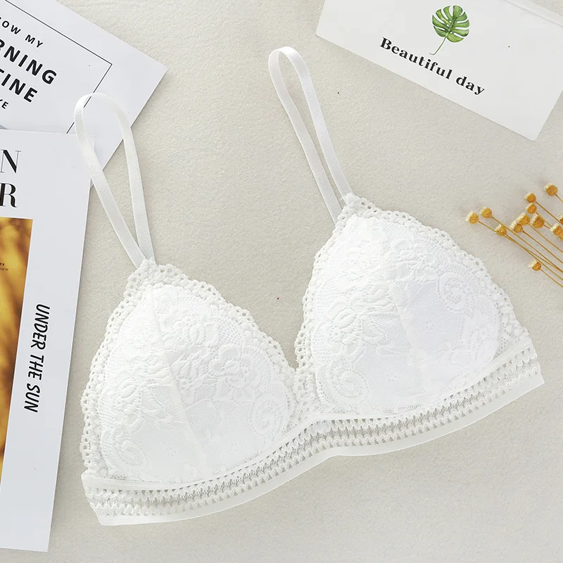 Women Sexy Deep V Lace Underwear Female Thin Section Bra Solid Embroidery Hollow Tube Top | Женская одежда