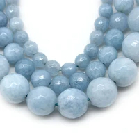 natural stone faceted aquamarine beads round loose beads for jewelry making bracelet necklace diy accessories 15 6 8 10mm