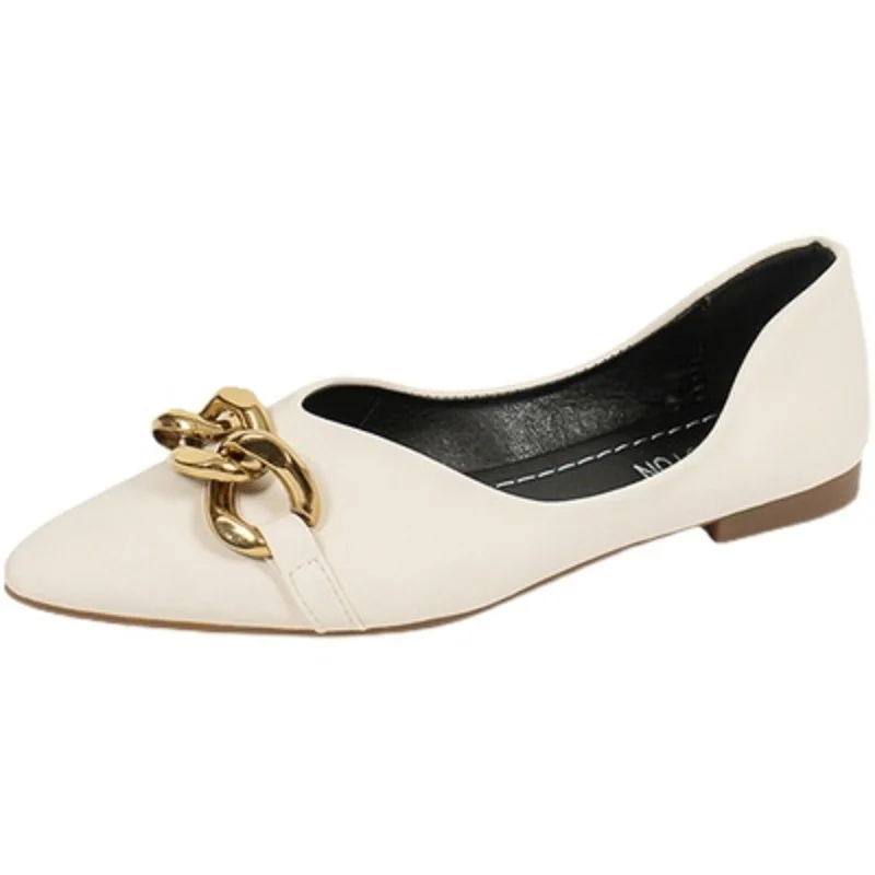 

Summer Hot Sale Casual Pointed Sexy Metal Decoration Shallow Mouth Set Foot Ladies Single Shoes Large Size 40.