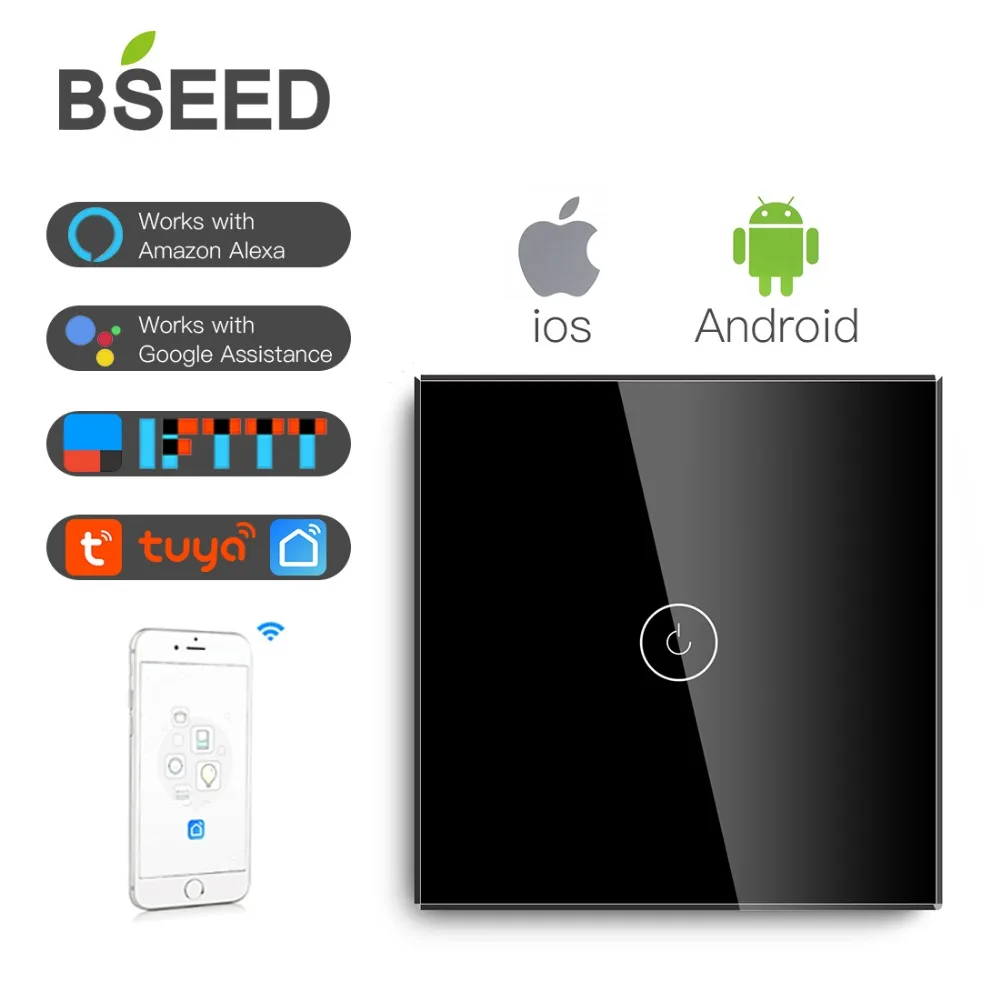BSEED, ЕС, сенсорный Wi-Fi светильник, 1 комплект, 1 способ, умный переключатель, беспроводной Wifi переключатель, белый, черный, золотой цвета, для умного дома