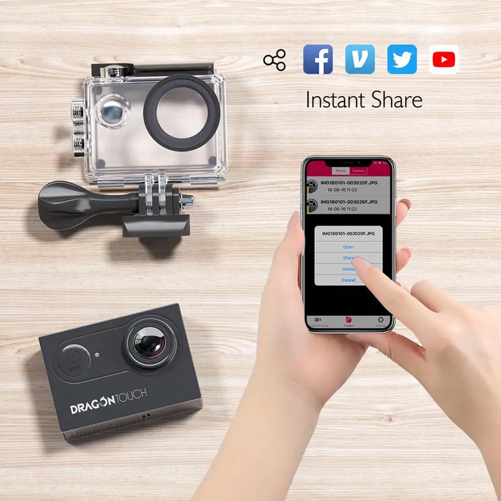 Dragon Touch 4K Экшн камера Vision 4 EIS 16MP WiFi подводная с дистанционным управлением
