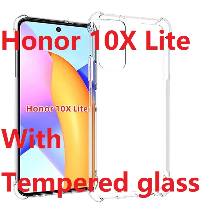 Прозрачный чехол для Huawei Honor 10x Lite мягкий ТПУ гелевый Чехол из закаленного стекла