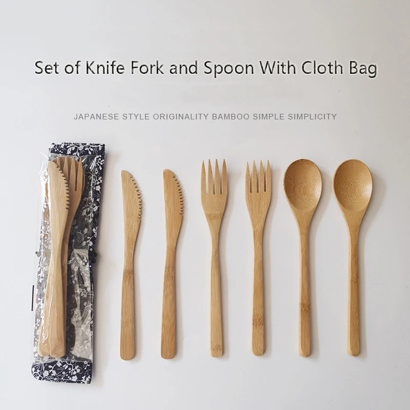 3 шт./компл. набор деревянных столовых приборов Бамбуковая вилка нож суп чайная