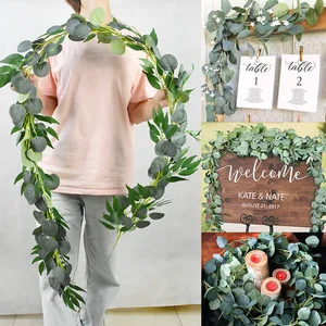 Green Eucalyptus Leaves Garland Wisteria Artificial Flowers Rattan Fake Plant Silk Leaf Vines for Wedding Birthday Party Decor