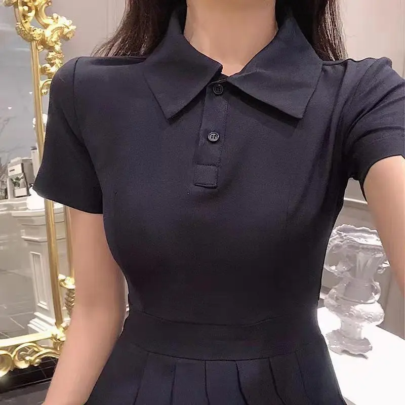 

HOUZHOU Summer Short Sleeve Dress Preppy Style Moda Feminina Verao 2021 Above Knee, Mini Kleider Damen Polo Vestido Casual