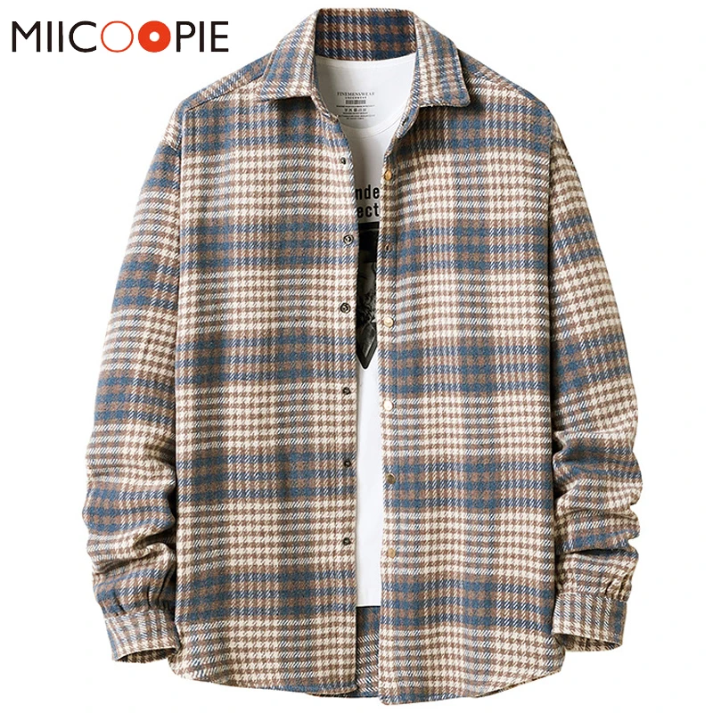 

Autumn Winter Men Flannel Plaid Shirt Dress High Quality Striped Long Sleeved Camisas Para Hombre Plus Size Button Shirts Blouse