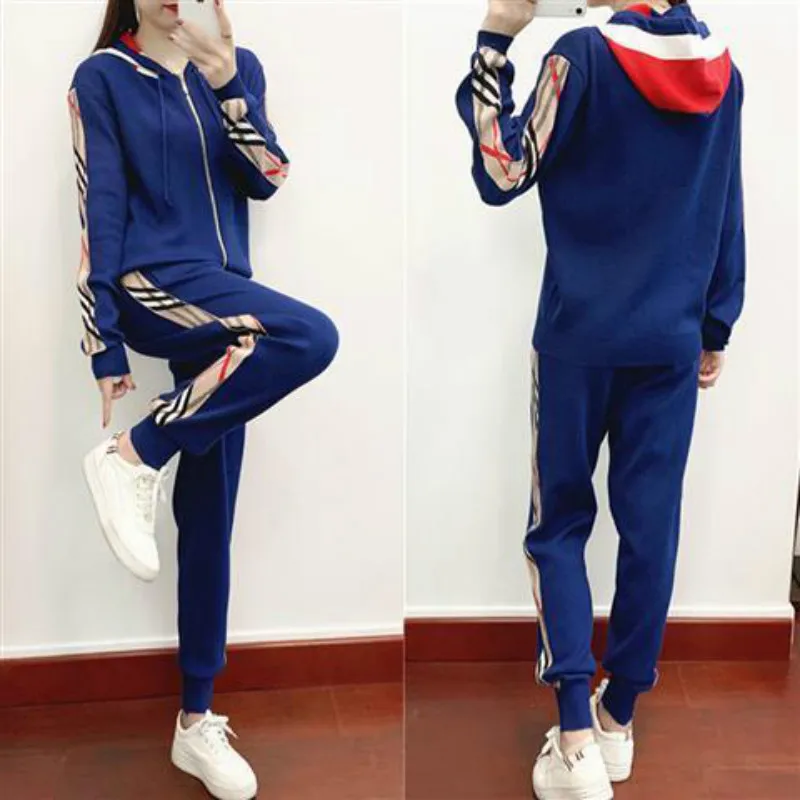 

Fashion Casual Sportswear Ladies OIMG New Autumn Weight Loss Knitted Hooded Sweater Two-piece Suit Women Clothing