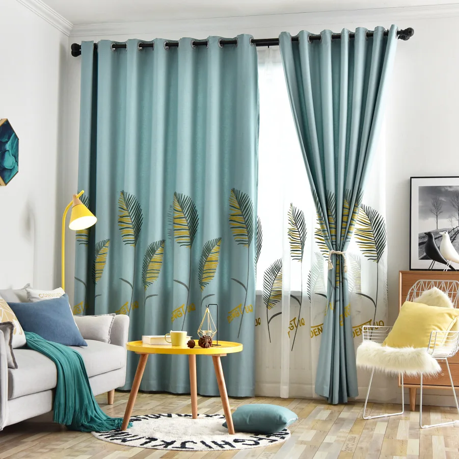 

Nordic Style High-end Embroidery Leaves Small Fresh Embroidered Curtains Fabric Living Room Bedroom.