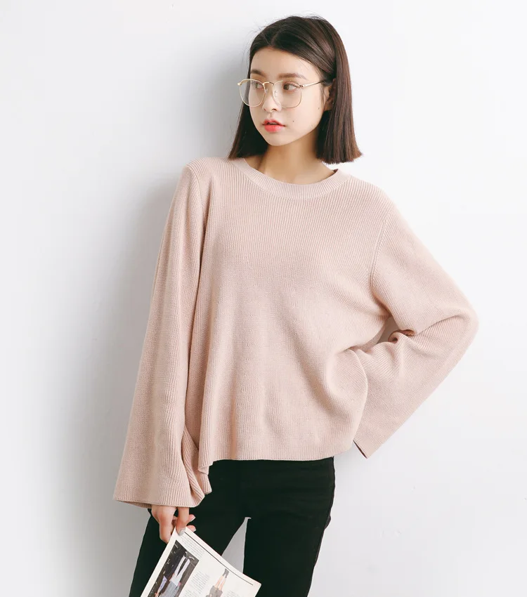 Женский хлопковый Свитер оверсайз с круглым вырезом однотонный джемпер