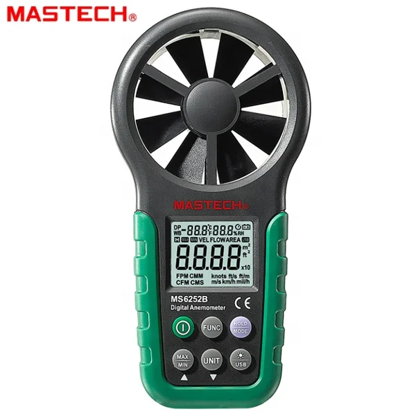 

MASTECH MS6252B Digital Anemometer Wind Speed Meter Air Flow Tester Meter Volume Ambient Temperature Humidity With USB Interface