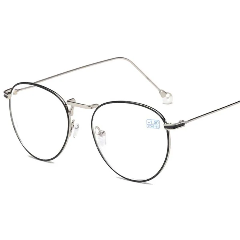 black silver frame Винтажные жемчужные очки, женские круглые очки в металлической оправе, мужские очки, оптические-1,0-1,5-2,0-2,5-3,0-3,5-4,0-4,5-5,0-6,0 - Цвет оправы: black silver frame