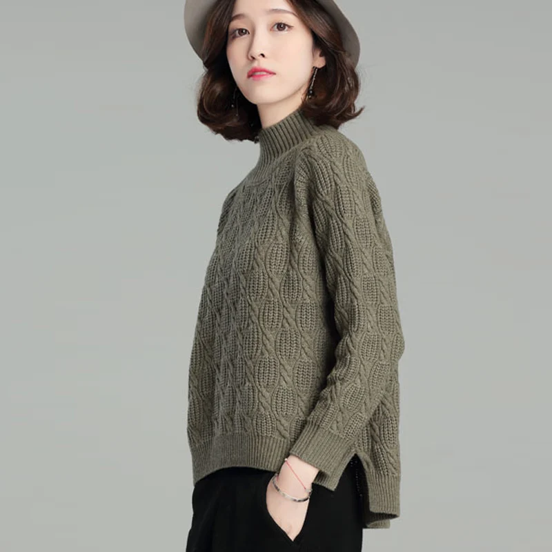 2020 autumn and Winter new Casual Knitted Turtleneck Sweaters Womens Fashion Loose Thick Pullovers Sweaters women