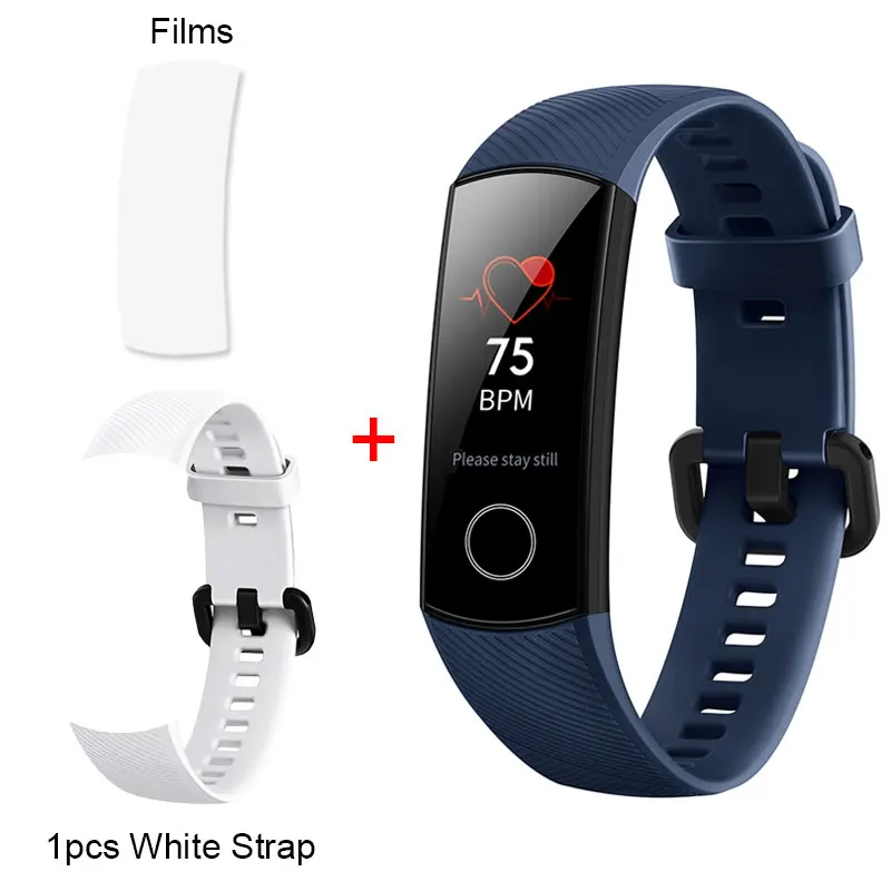 Blue Add White Strap Honor Band 4 смарт-браслет Amoled цветной 0,9" сенсорный экран для плавания для обнаружения пульса 5ATM водонепроницаемый для сна - Цвет: Blue Add White Strap