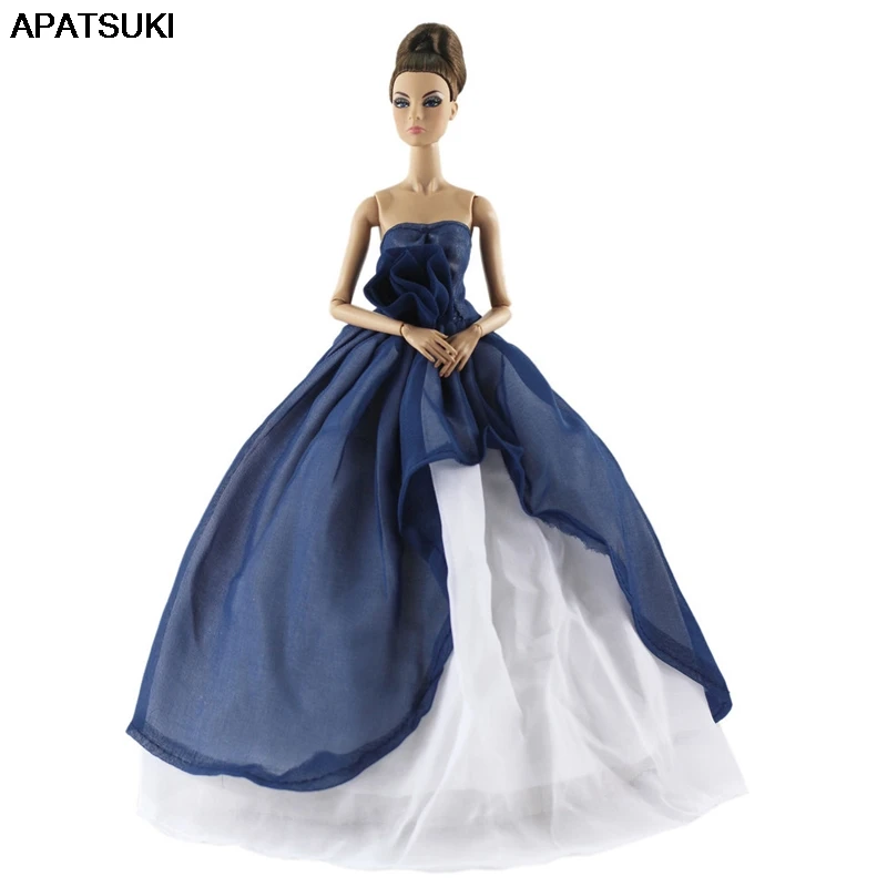 

Dark Blue White Off Shoulder Wedding Dresses For Barbie Doll Fashion Outfits Evening Party Dress For 1/6 Dolls Accessories Toys