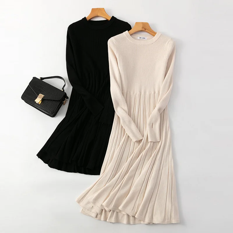 

PEONFLY Women Long Knit Maxi Sweater Dress Autumn Winter Knitted A Line Dress Ribbed Thick Christmas Pullover Party Dresses