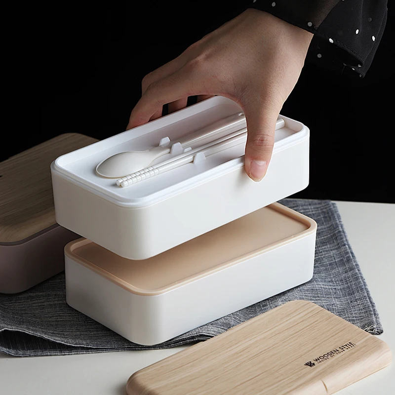 СВЧ двухслойный Ланч-бокс деревянный Bento box портативный контейнер BPA бесплатно