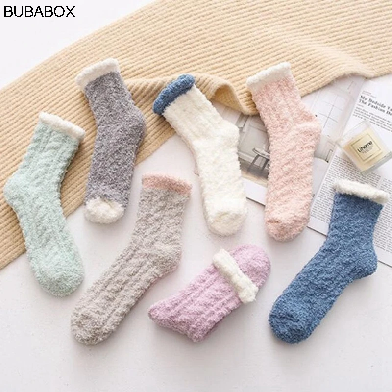 Новые уютные кашемировые носки женские зимние теплые для сна домашние Пушистые