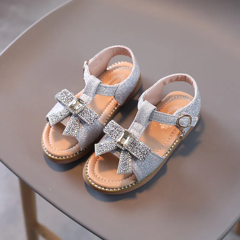 Sandalias planas de princesa para ni&ntilde;as, zapatos de playa para estudiantes de mediana edad, a la moda, elegantes y dulces para fiesta, 2022-1