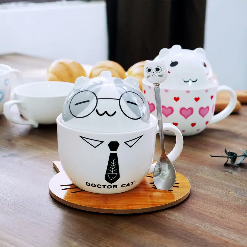 Cartoon Ceramic Mug Couple Cup Coffee Milk Household Men and Women with Lid Spoon Creative Simple Unicorn | Дом и сад