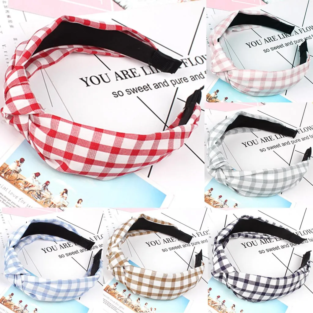 

2019 women's velvet hair band bow plaid headband plaid hair tie knot velvet wide-brimmed headband 50*