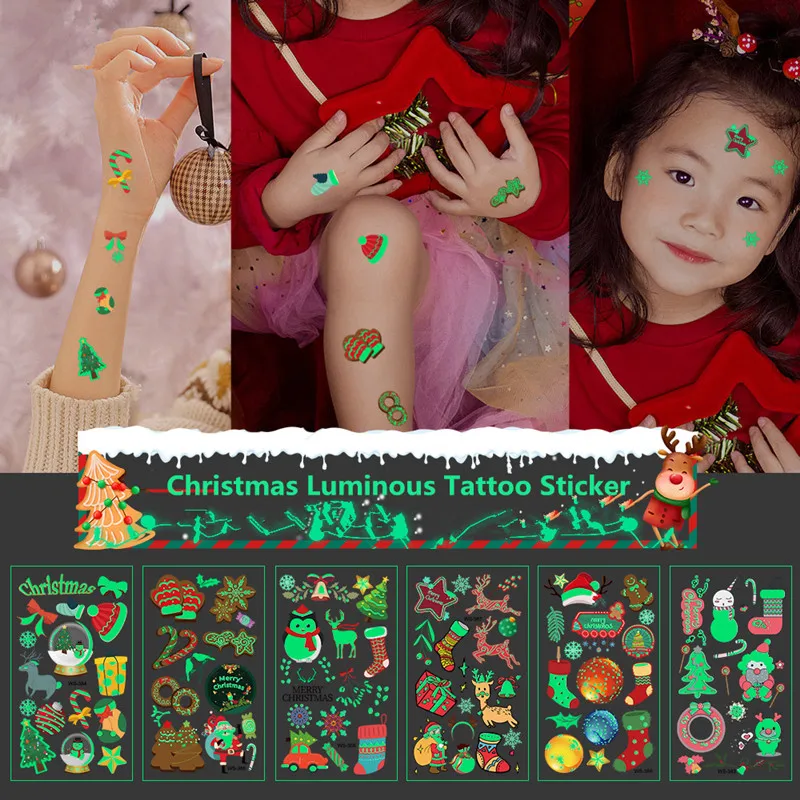 

5pcs Luminous Waterproof Tattoo Stickers Christmas Cute Children's Toys Cartoon Christmas Tattoo Stickers for New Year Gift 2022