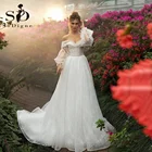 Женское свадебное платье с длинным рукавом, кружевной аппликацией и блестками