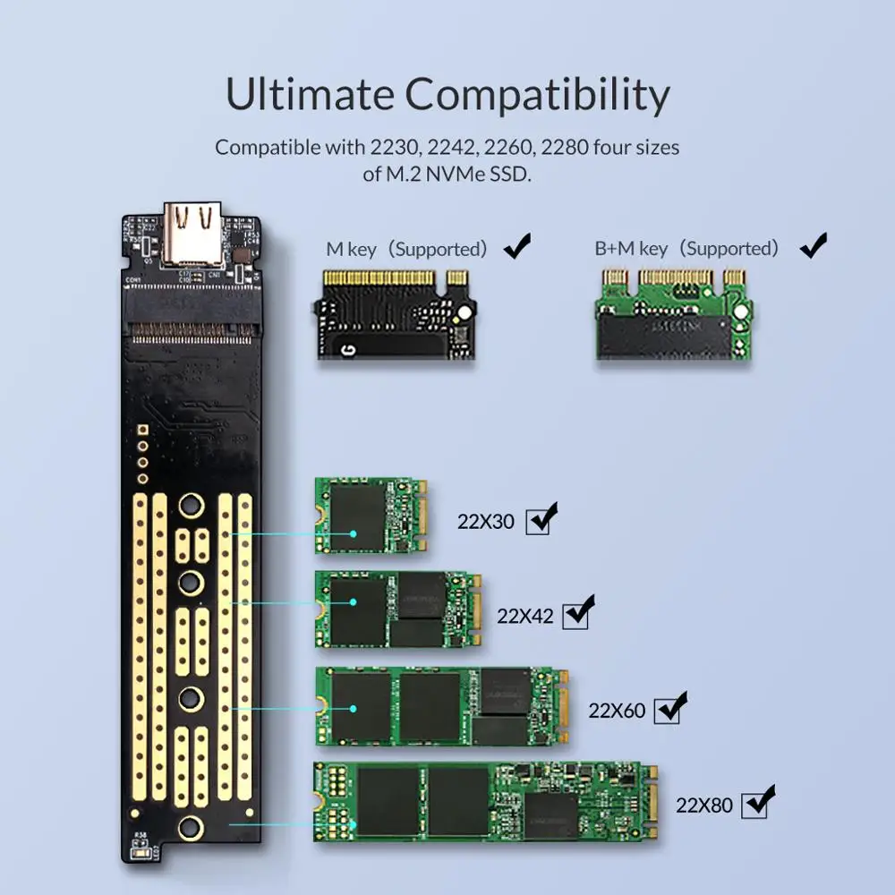 Чехол ORICO M2 NVME SSD с вентилятором M.2 на USB3.1 Gen2 для M Key + B USB C 10 Гбит/с корпус жесткого