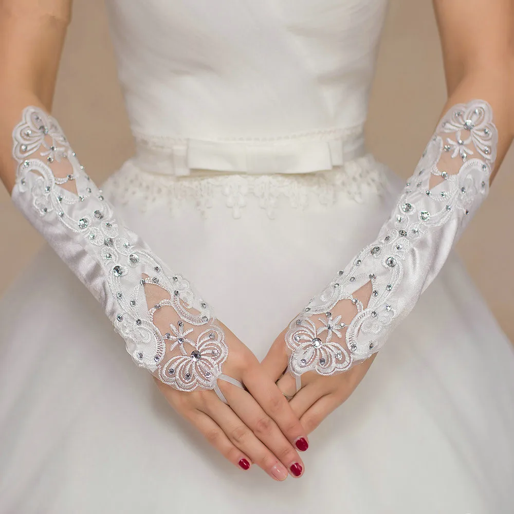 

Bridal Gloves Applqiue with Rhinestone Fingerless Gloves Wedding Gloves 2022