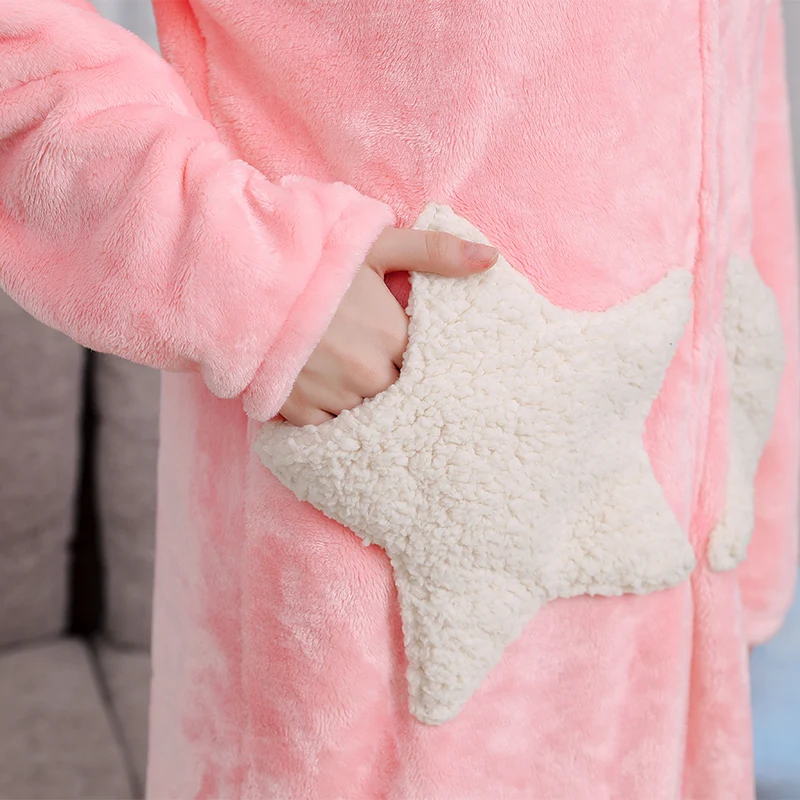 Женская Зимняя звезда Луна плюс размер длинный теплый фланелевый Халат для