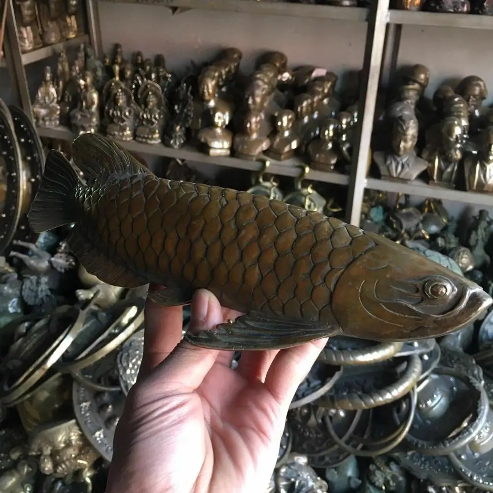 

11 inches" Rare, Chinese Bronze copper Carved statue ' Fish every year
