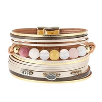 totabc multilayer leather bracelets for women trendy stone beads charm femme bracelets bangles female jewelry