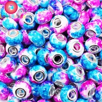 10pcs new colorful big hole european beads acrylic flower murano fit pandora charm bracelet necklaces diy beading jewelry making