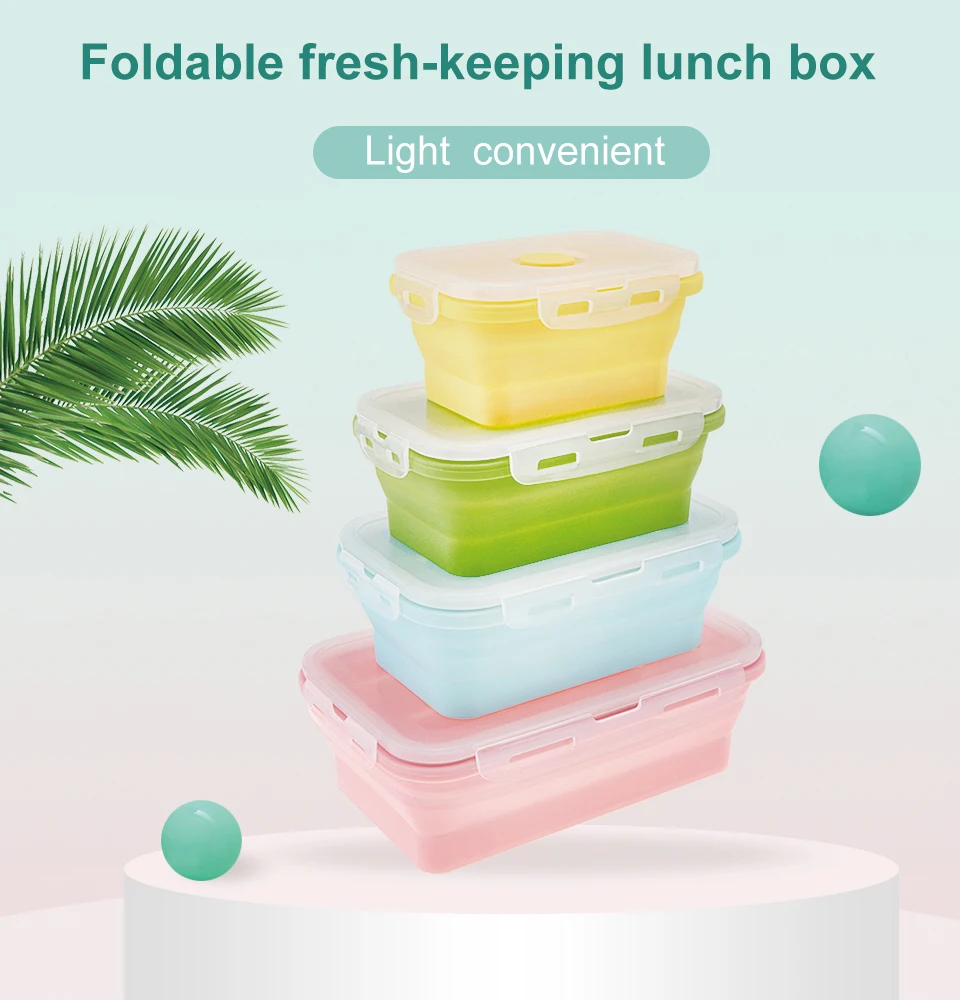 Силиконовый Ланч-бокс, Складная портативная миска, Bento, коробки, контейнер, Microwavable, портативный, для пикника, кемпинга, прямоугольная, открытая коробка