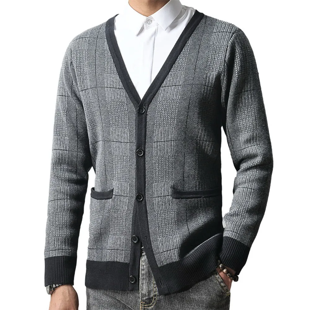 Мужской трикотажный кардиган с V-образным вырезом и длинным рукавом |