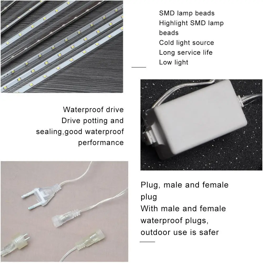 

LED Meteor Shower Rain Lights Waterproof String Lights for Halloween Christmas Holiday Party Outdoor Decoration