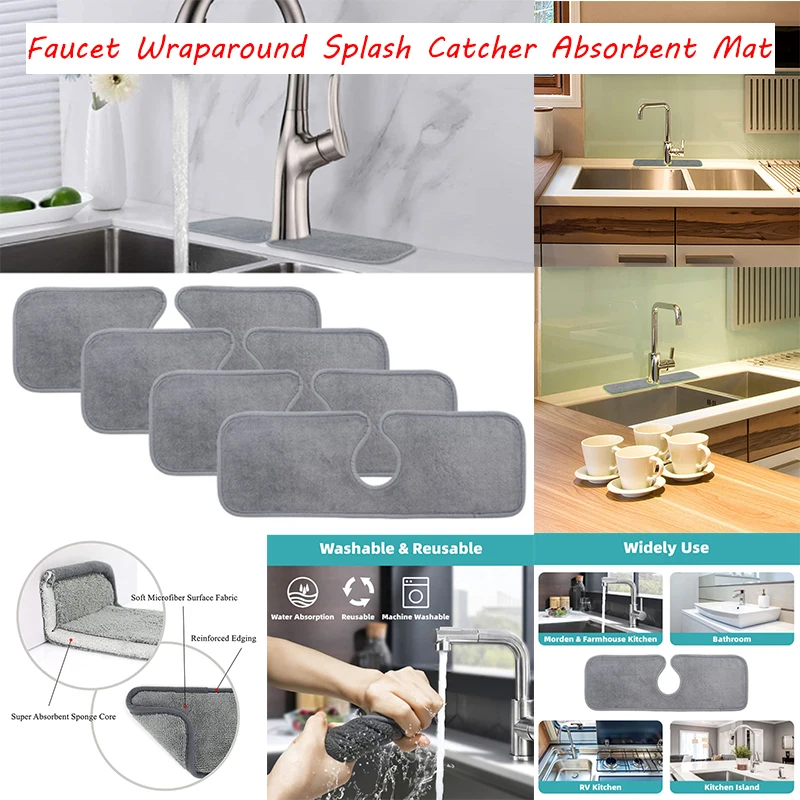 

New Kitchen Faucet Absorbent Mat Sink Splash Guard Microfiber Faucet Splash Catcher Countertop Protector for Kitchen Bathroom