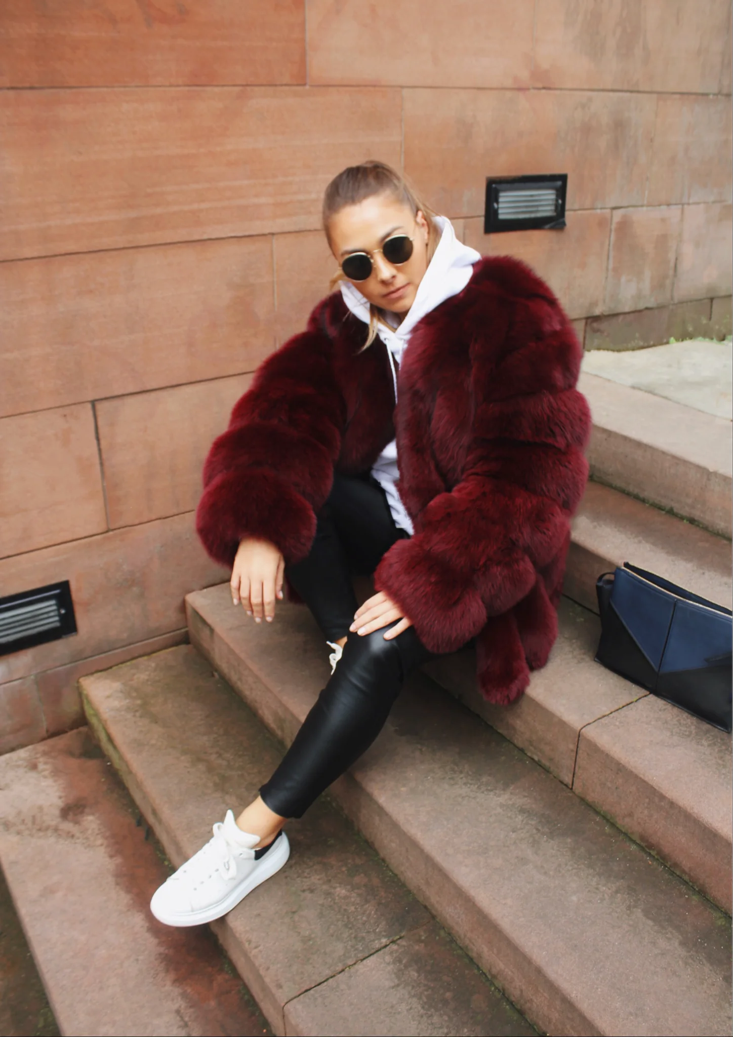 Large size ladies winter fox fur jacket long sleeve winter jacket ladies real fox fur coat leather jacket