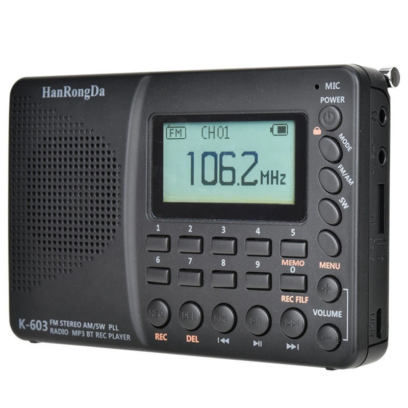 Полнодиапазонное радио HanRongDa K-603 Bluetooth FM AM SW портативное карманное MP3 цифровое