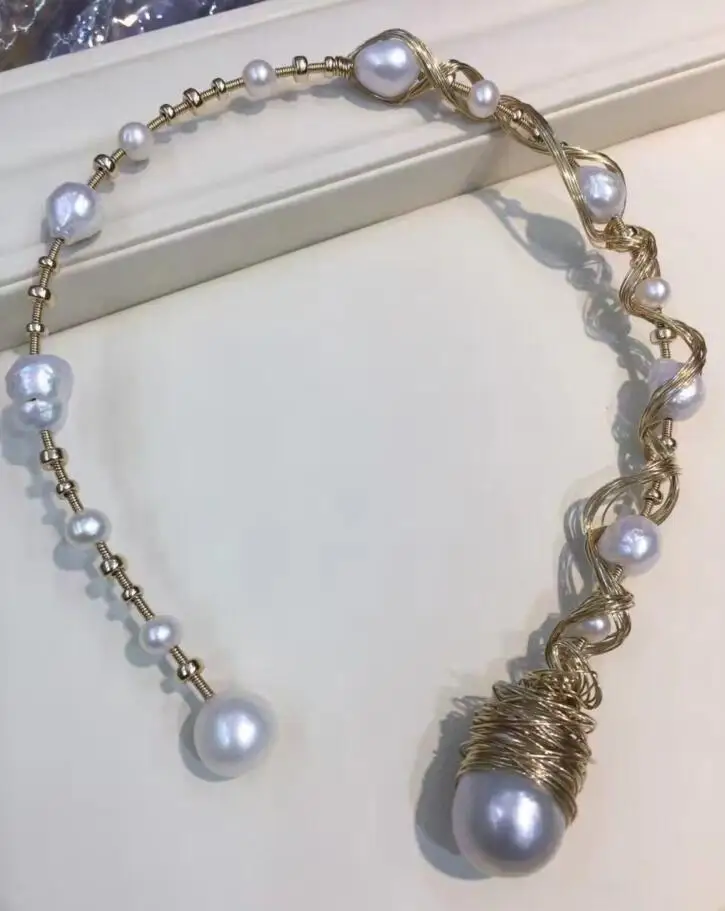 

noble jewelry Natural 12-25mm SouthSea baroque kasumi pearl necklace 9k