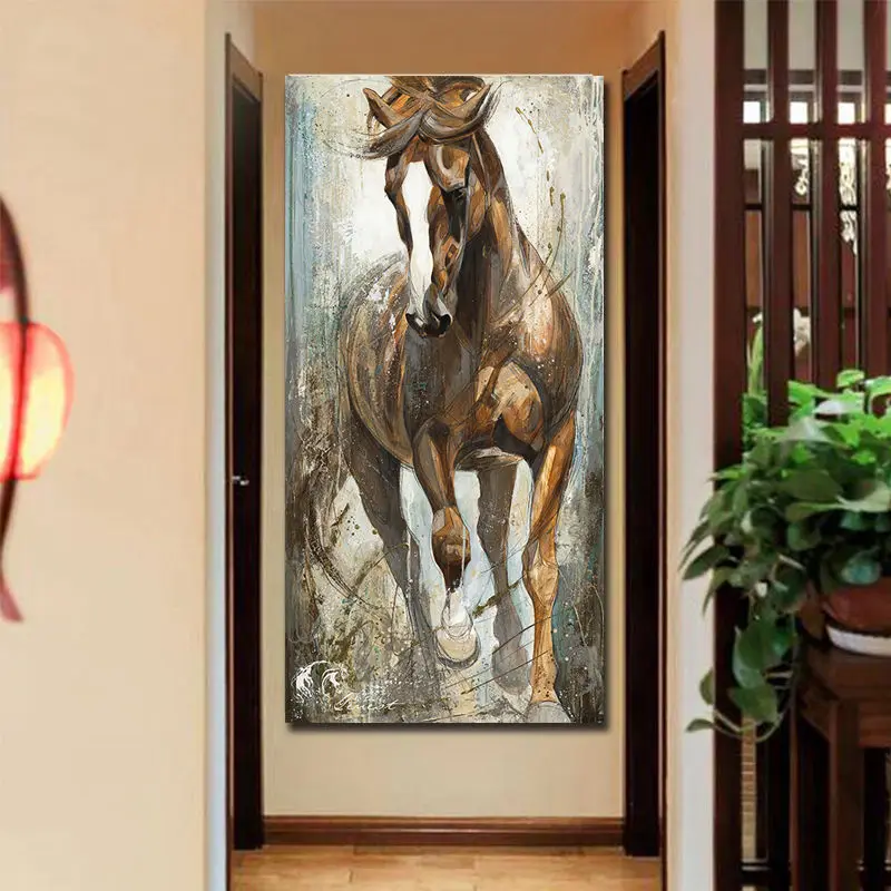 Фото Современная Вертикальная картина из холста с изображением лошадей Настенная