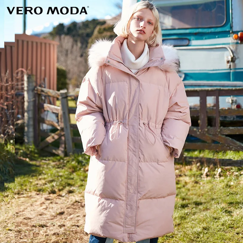 Vero Moda осень и зима средней длины енота меховой воротник с капюшоном пуховик