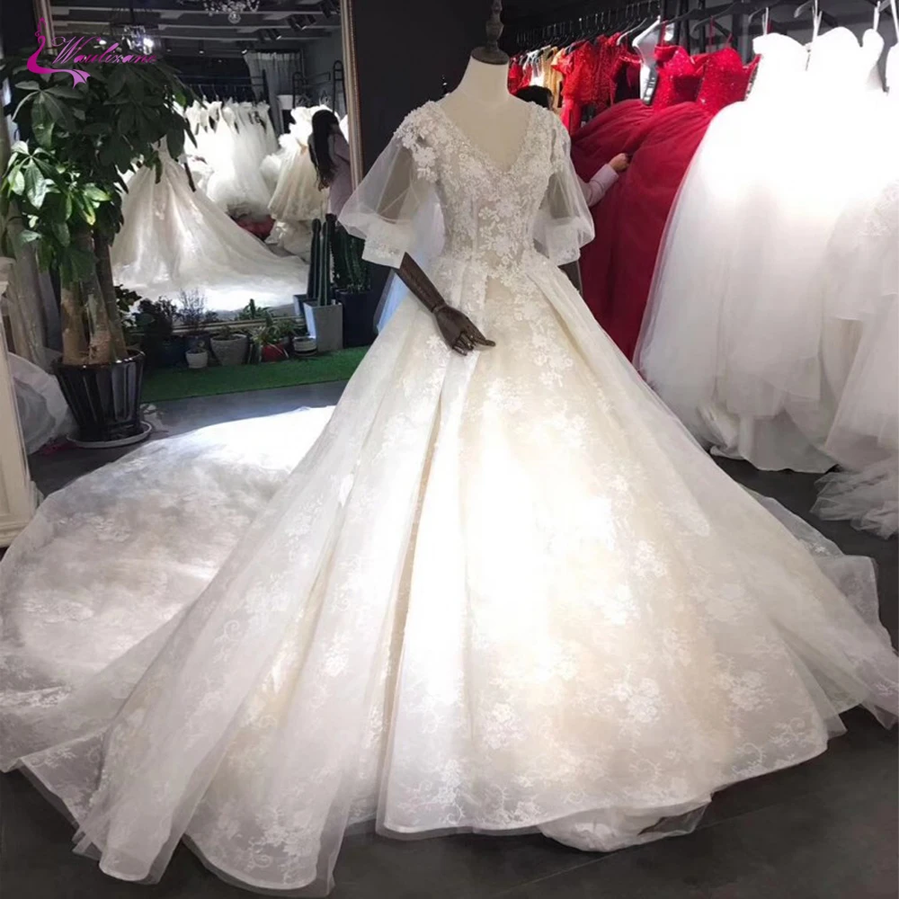 

Элегантное ТРАПЕЦИЕВИДНОЕ свадебное платье Waulizane с V-образным вырезом, Новое поступление 2021, соборный шлейф с естественной талией