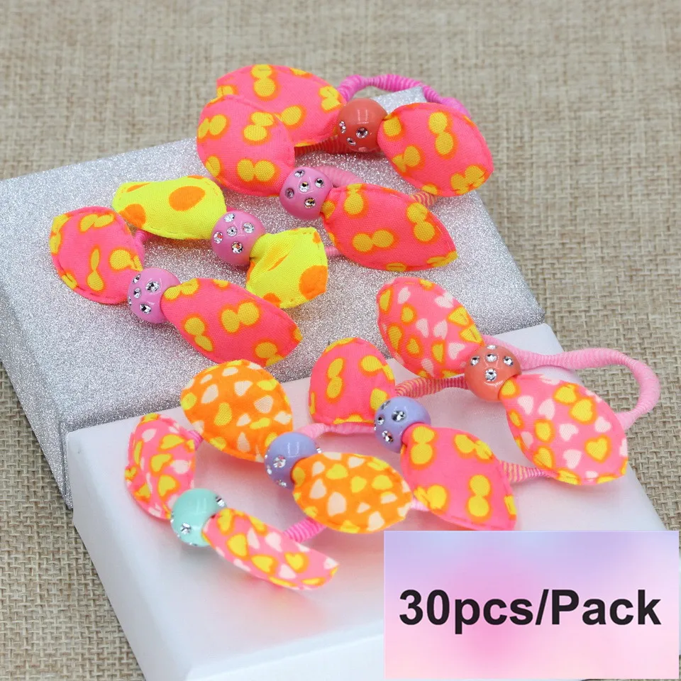 30pcs Colorful Isnice/галстук-бабочка для волос; аксессуары для волос для девочек; разноцветные резинки для волос с милыми ушками, звездочками, павлином и цветком; головные уборы или заколки для волос - Цвет: 30pcs Colorful