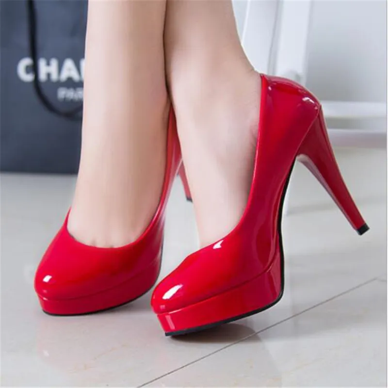 

Women Pumps Fashion Classic Patent Leather High Heels Shoes Nude Sharp Head Paltform Wedding Women Dress Shoes Plus Size 34-42