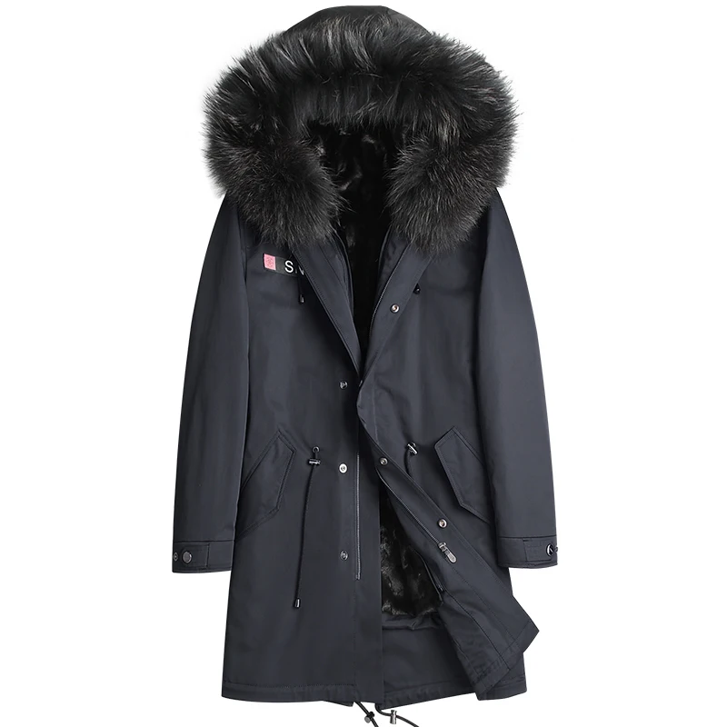 Мужская парка с воротником из натурального меха енота Повседневная теплая норки