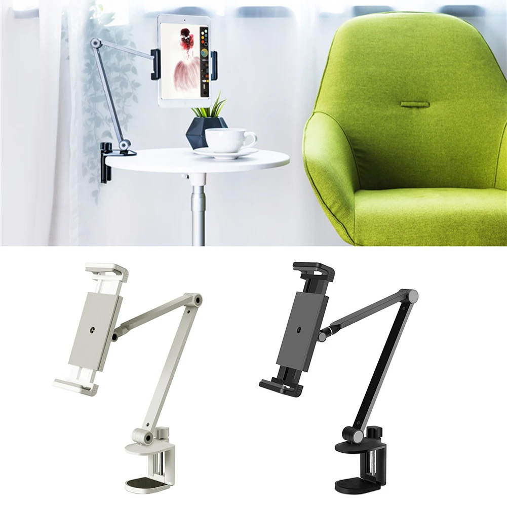 

Aluminum Alloy Tablet Holder Mobile Phone Mount Sturdy Adjustable Rotation Support Bracket with Metal Arm Clamp for Smart Phone