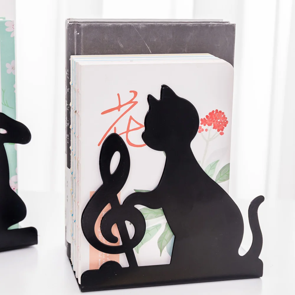 

2pcs Cat Pattern Iron Bookends Practical Simple Book Ends Book Supports Rack Desktop Organizer Magazines Stand for Office School
