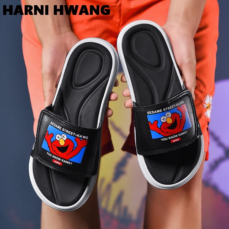 

Сандалии мужские летние из ЭВА, мягкая нескользящая подошва, мультяшный Аниме Стиль, однословные тапочки для отдыха на открытом воздухе, Ра...