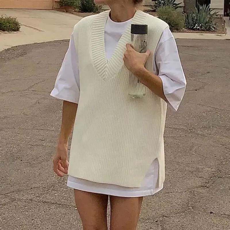 

Женский вязаный жилет с V-образным вырезом, без рукавов