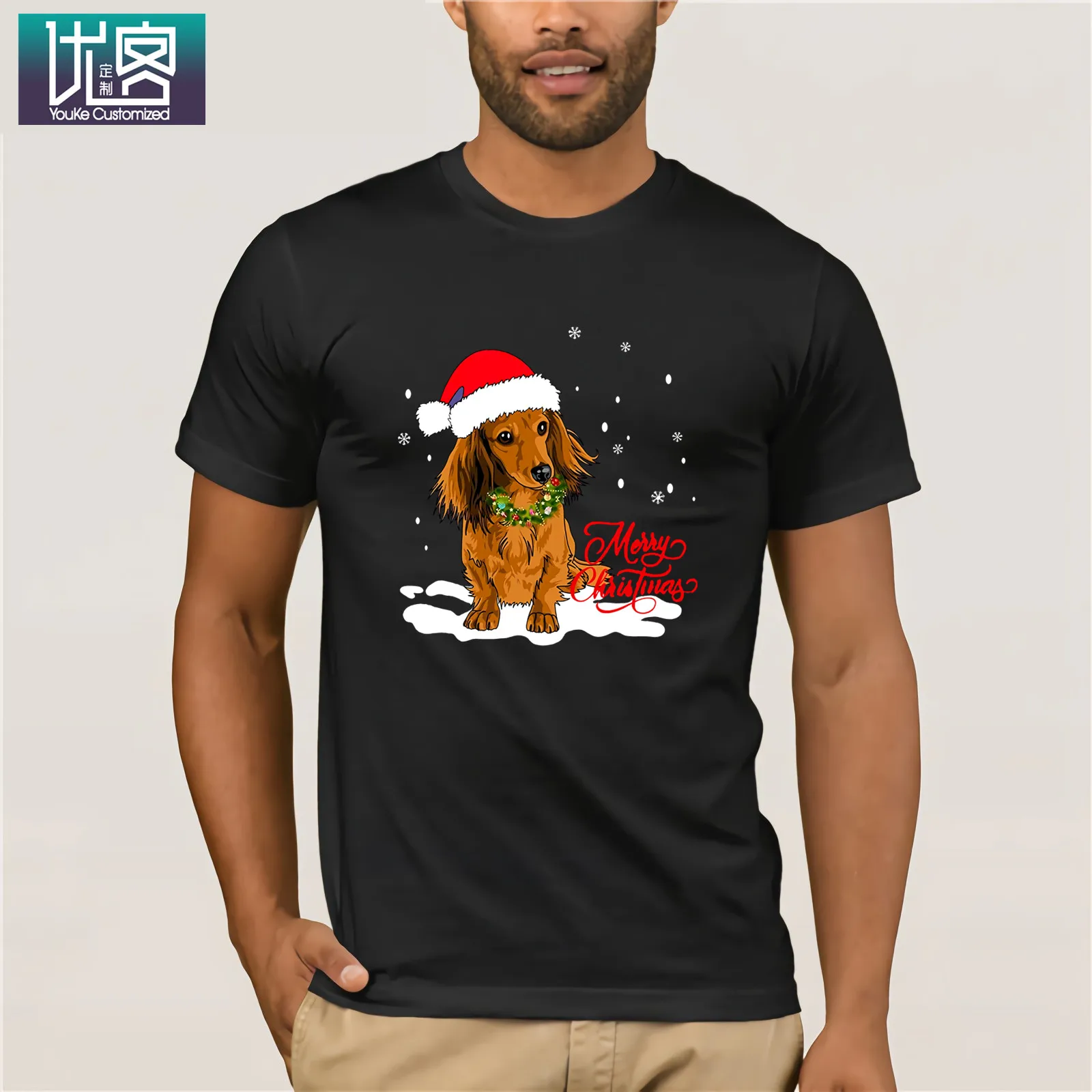 Рождественская футболка с надписью такса Уникальные повседневные топы коротким